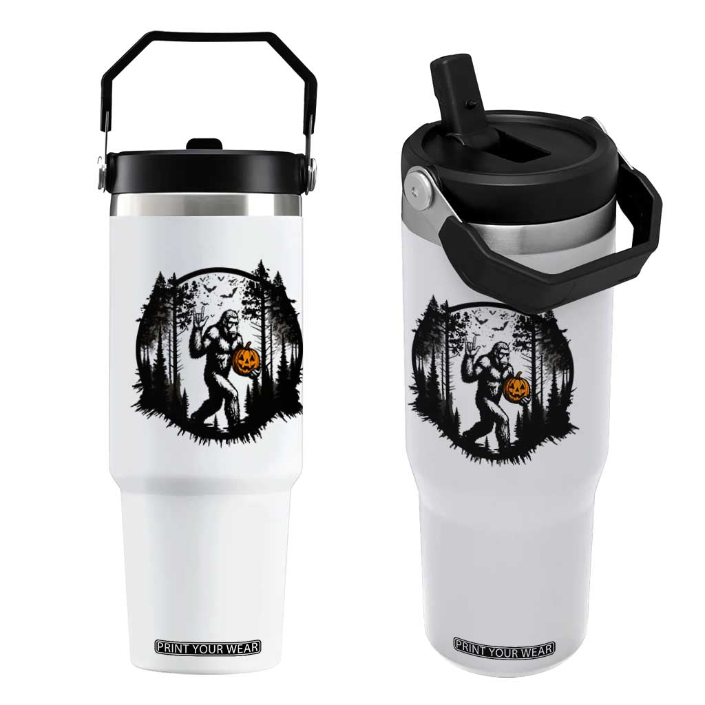 Funny Halloween Bigfoot With Jack O Lantern Flip Straw Tumbler TS12 One Size: 30 oz White Print Your Wear