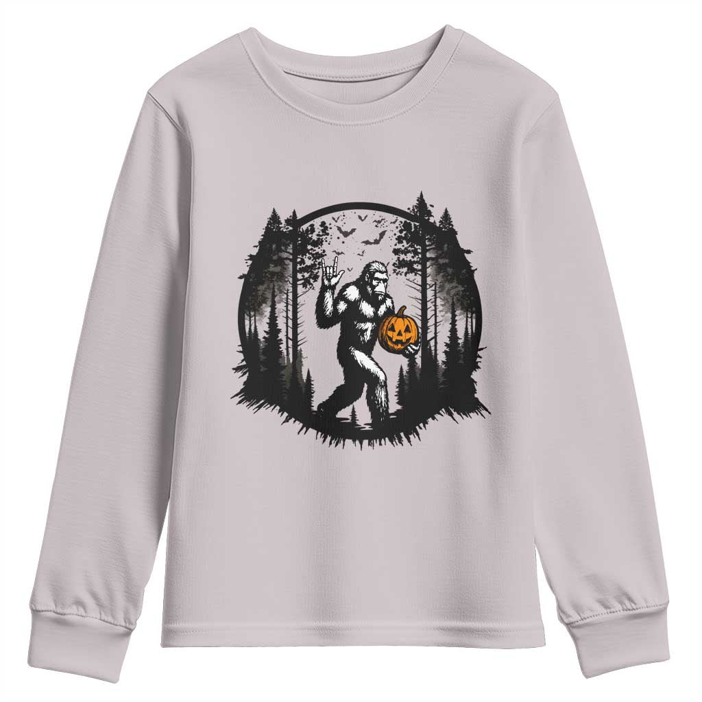 Funny Halloween Bigfoot With Jack O Lantern Youth Sweatshirt TS12 Ice Gray Print Your Wear