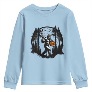 Funny Halloween Bigfoot With Jack O Lantern Youth Sweatshirt TS12 Light Blue Print Your Wear