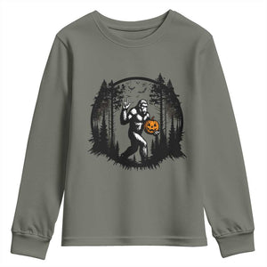 Funny Halloween Bigfoot With Jack O Lantern Youth Sweatshirt TS12 Military Green Print Your Wear