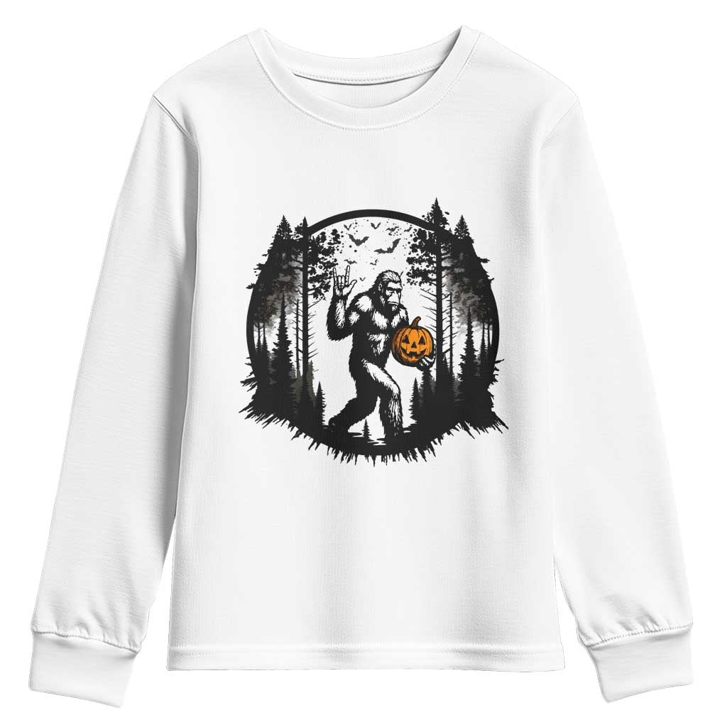 Funny Halloween Bigfoot With Jack O Lantern Youth Sweatshirt TS12 White Print Your Wear