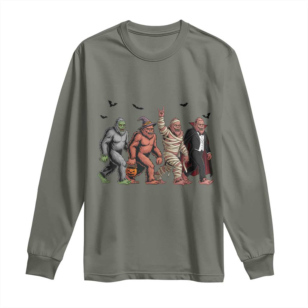 Funny Halloween Long Sleeve Shirt Bigfoot Monster Cosplay Characters TS12 Military Green Print Your Wear
