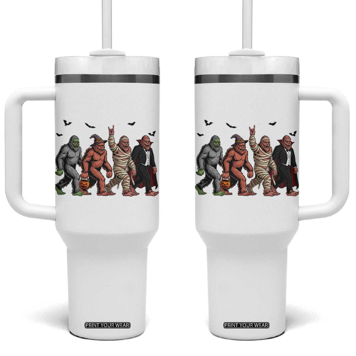Funny Halloween Tumbler With Handle Bigfoot Monster Cosplay Characters TS12 One Size: 40 oz White Print Your Wear