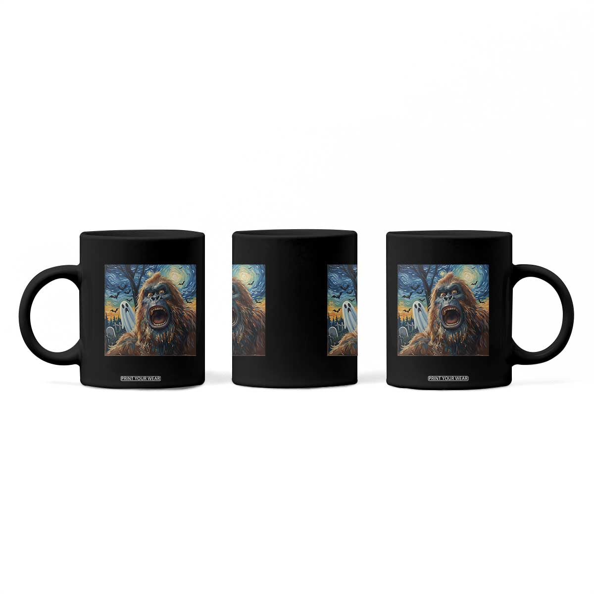 Funny Halloween Coffee Mug Bigfoot Selfie With Ghost Starry Night Art TS12 Print Your Wear