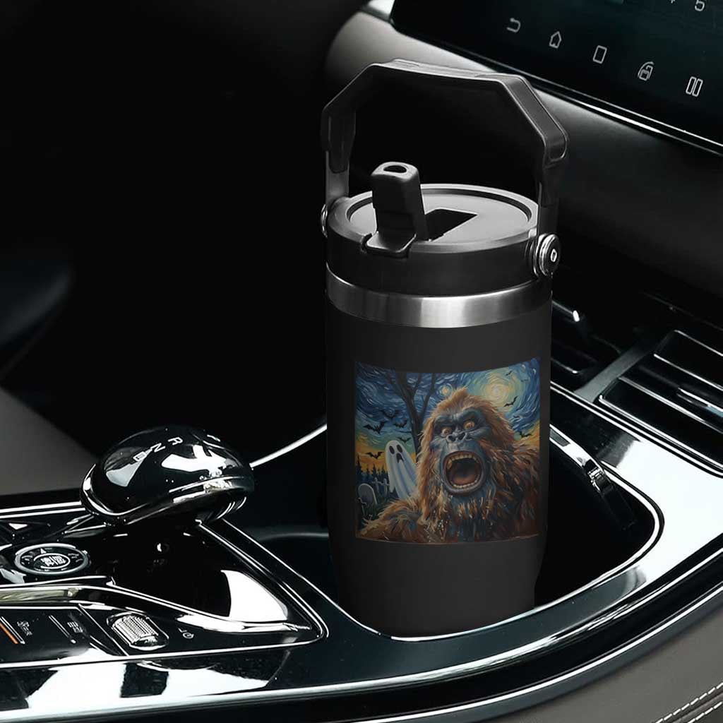 Funny Halloween Flip Straw Tumbler Bigfoot Selfie With Ghost Starry Night Art TS12 Print Your Wear