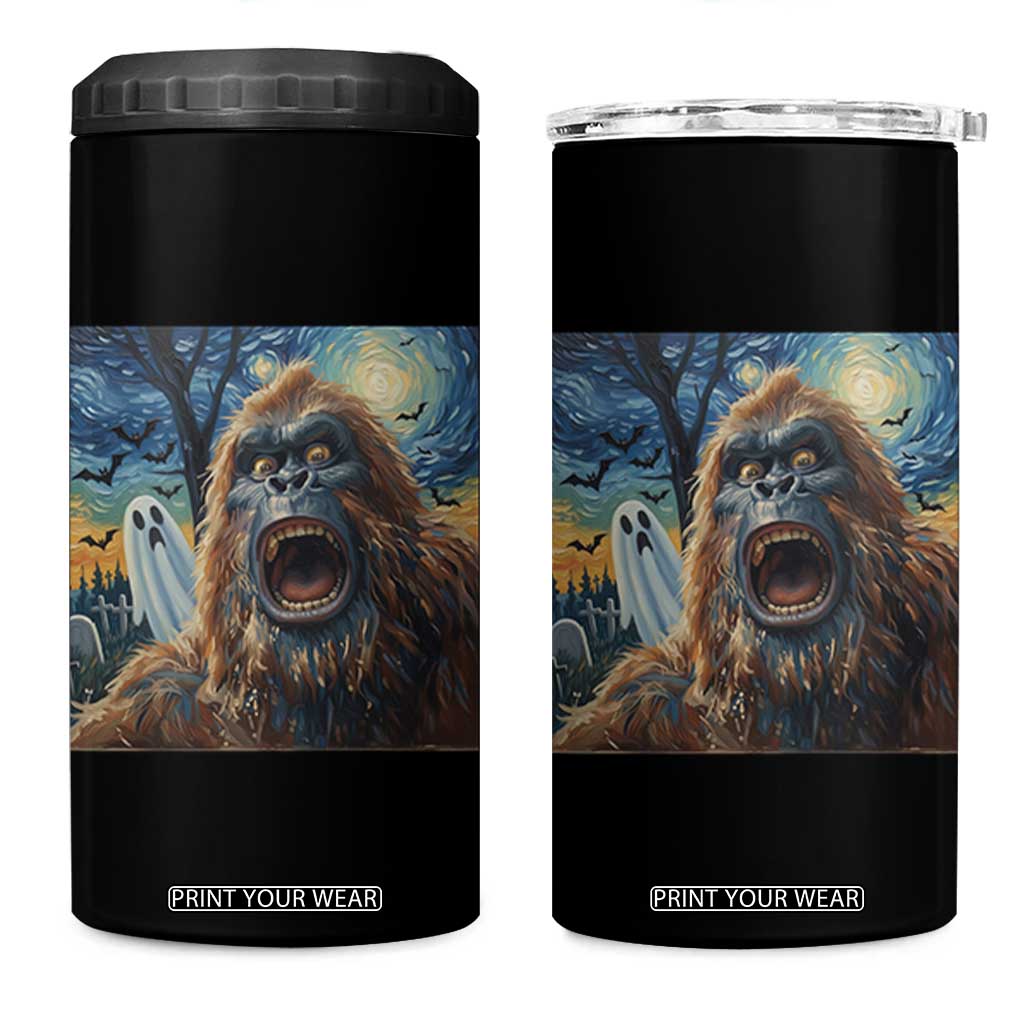 Funny Halloween 4 in 1 Can Cooler Tumbler Bigfoot Selfie With Ghost Starry Night Art TS12 One Size: 16 oz Black Print Your Wear