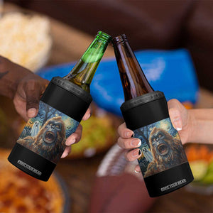 Funny Halloween 4 in 1 Can Cooler Tumbler Bigfoot Selfie With Ghost Starry Night Art TS12 Print Your Wear