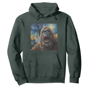Funny Halloween Hoodie Bigfoot Selfie With Ghost Starry Night Art TS12 Dark Forest Green Print Your Wear