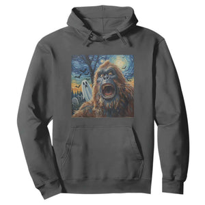 Funny Halloween Hoodie Bigfoot Selfie With Ghost Starry Night Art TS12 Dark Heather Print Your Wear
