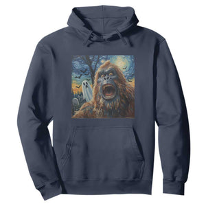 Funny Halloween Hoodie Bigfoot Selfie With Ghost Starry Night Art TS12 Navy Print Your Wear