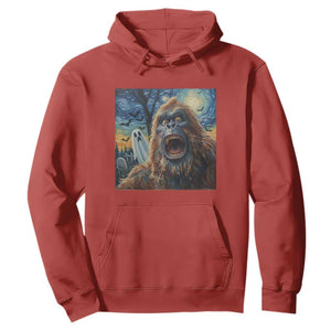 Funny Halloween Hoodie Bigfoot Selfie With Ghost Starry Night Art TS12 Red Print Your Wear