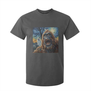 Funny Halloween T Shirt For Kid Bigfoot Selfie With Ghost Starry Night Art TS12 Dark Heather Print Your Wear