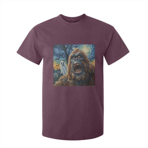 Funny Halloween T Shirt For Kid Bigfoot Selfie With Ghost Starry Night Art TS12 Maroon Print Your Wear