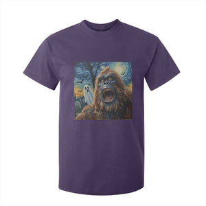 Funny Halloween T Shirt For Kid Bigfoot Selfie With Ghost Starry Night Art TS12 Purple Print Your Wear