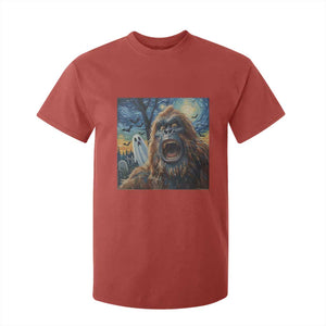 Funny Halloween T Shirt For Kid Bigfoot Selfie With Ghost Starry Night Art TS12 Red Print Your Wear