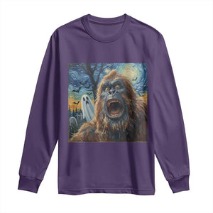 Funny Halloween Long Sleeve Shirt Bigfoot Selfie With Ghost Starry Night Art TS12 Purple Print Your Wear