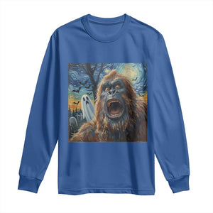 Funny Halloween Long Sleeve Shirt Bigfoot Selfie With Ghost Starry Night Art TS12 Royal Blue Print Your Wear