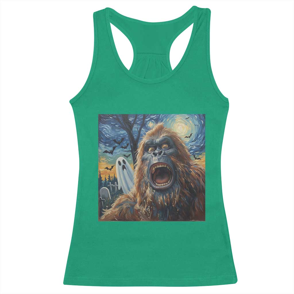 Funny Halloween Racerback Tank Top Bigfoot Selfie With Ghost Starry Night Art TS12 Irish Green Print Your Wear