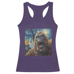 Funny Halloween Racerback Tank Top Bigfoot Selfie With Ghost Starry Night Art TS12 Purple Print Your Wear
