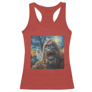 Funny Halloween Racerback Tank Top Bigfoot Selfie With Ghost Starry Night Art TS12 Red Print Your Wear