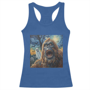 Funny Halloween Racerback Tank Top Bigfoot Selfie With Ghost Starry Night Art TS12 Royal Blue Print Your Wear
