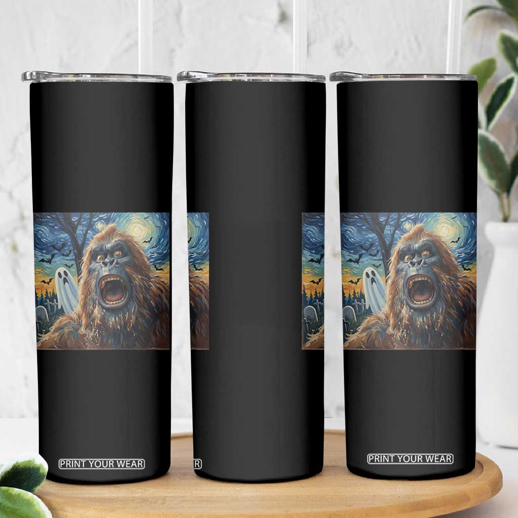 Funny Halloween Skinny Tumbler Bigfoot Selfie With Ghost Starry Night Art TS12 Print Your Wear