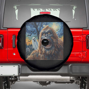 Funny Halloween Spare Tire Cover Bigfoot Selfie With Ghost Starry Night Art TS12 Black Print Your Wear