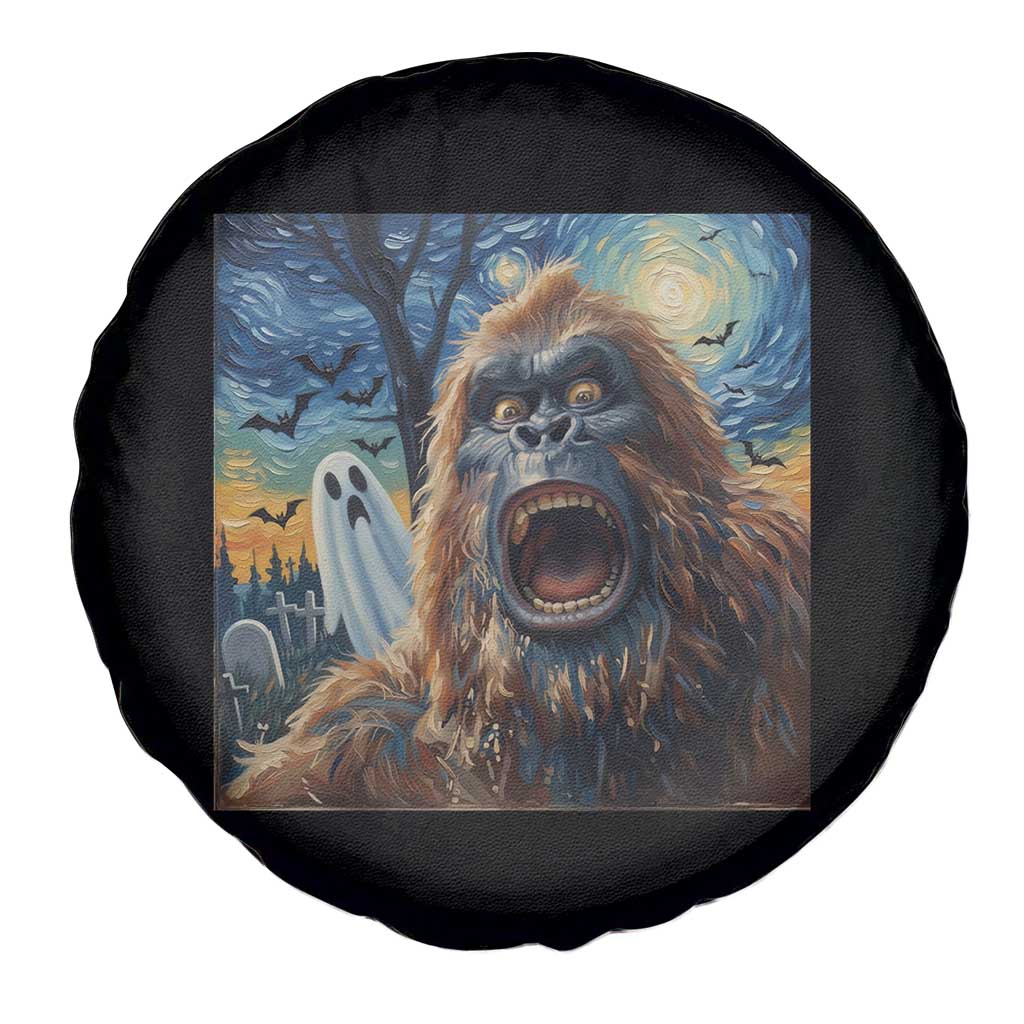 Funny Halloween Spare Tire Cover Bigfoot Selfie With Ghost Starry Night Art TS12 Print Your Wear