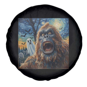 Funny Halloween Spare Tire Cover Bigfoot Selfie With Ghost Starry Night Art TS12 Print Your Wear