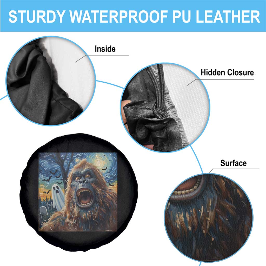 Funny Halloween Spare Tire Cover Bigfoot Selfie With Ghost Starry Night Art TS12 Print Your Wear