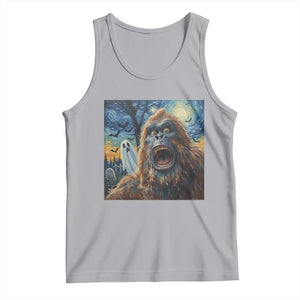 Funny Halloween Tank Top Bigfoot Selfie With Ghost Starry Night Art TS12 Athletic Heather Print Your Wear