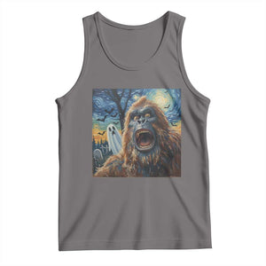 Funny Halloween Tank Top Bigfoot Selfie With Ghost Starry Night Art TS12 Deep Heather Print Your Wear