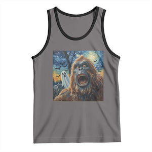 Funny Halloween Tank Top Bigfoot Selfie With Ghost Starry Night Art TS12 Deep Heather Black Print Your Wear