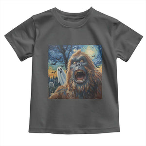 Funny Halloween Toddler T Shirt Bigfoot Selfie With Ghost Starry Night Art TS12 Dark Heather Print Your Wear