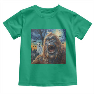 Funny Halloween Toddler T Shirt Bigfoot Selfie With Ghost Starry Night Art TS12 Irish Green Print Your Wear