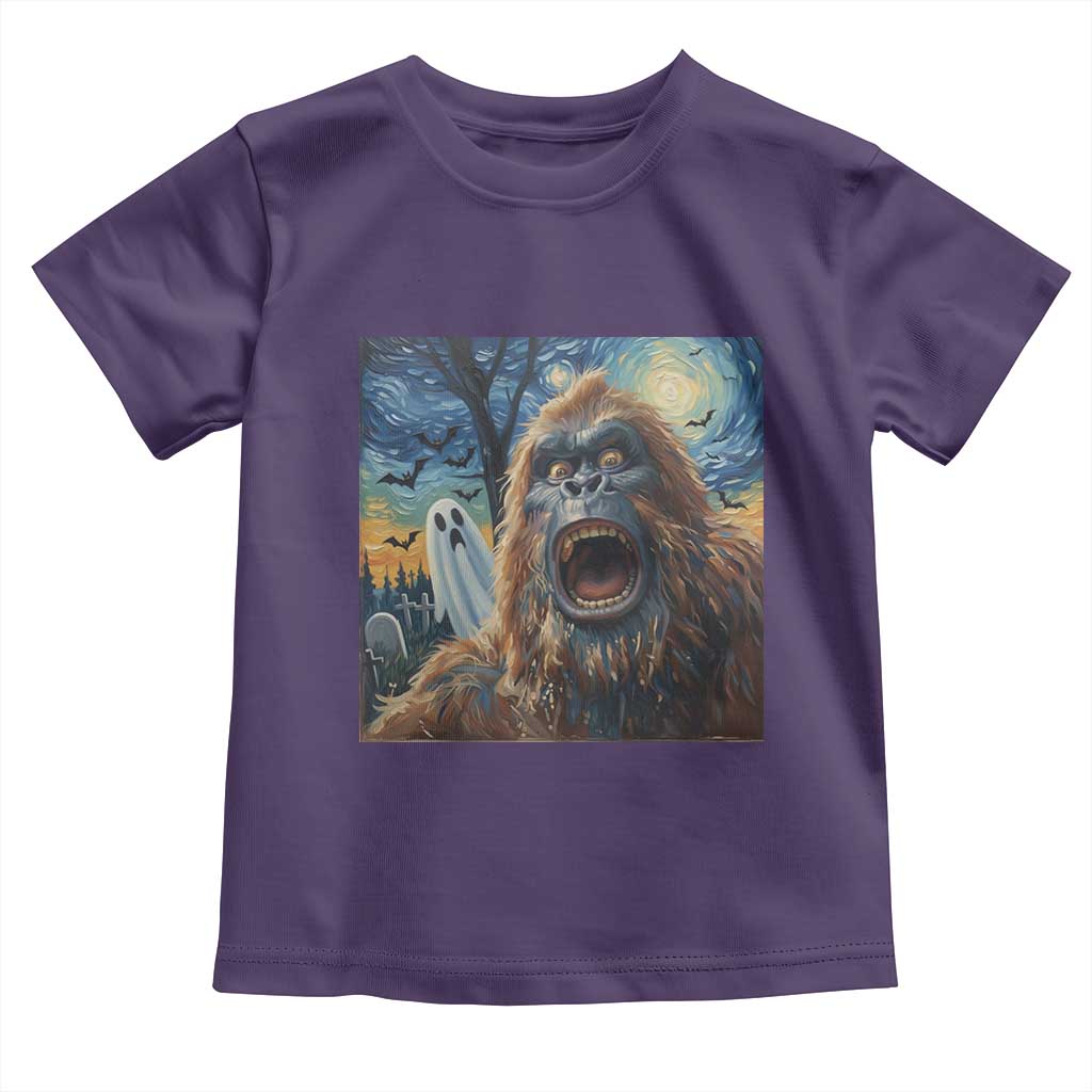 Funny Halloween Toddler T Shirt Bigfoot Selfie With Ghost Starry Night Art TS12 Purple Print Your Wear