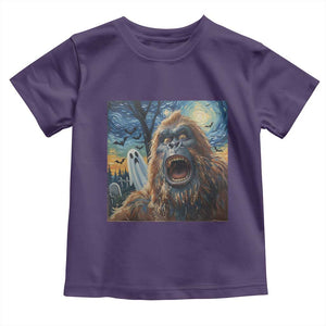 Funny Halloween Toddler T Shirt Bigfoot Selfie With Ghost Starry Night Art TS12 Purple Print Your Wear