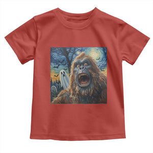 Funny Halloween Toddler T Shirt Bigfoot Selfie With Ghost Starry Night Art TS12 Red Print Your Wear