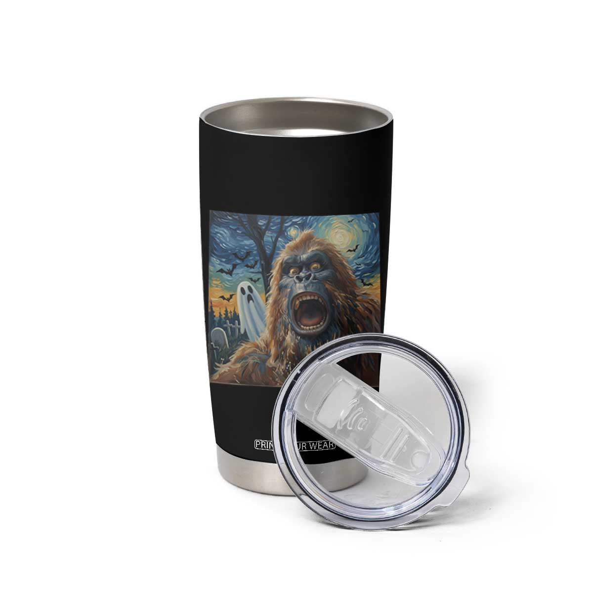 Funny Halloween Tumbler Cup Bigfoot Selfie With Ghost Starry Night Art TS12 Print Your Wear