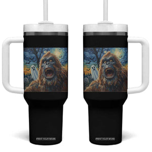 Funny Halloween Tumbler With Handle Bigfoot Selfie With Ghost Starry Night Art TS12 One Size: 40 oz Black Print Your Wear