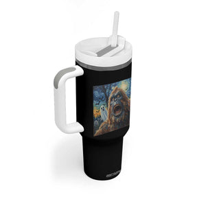 Funny Halloween Tumbler With Handle Bigfoot Selfie With Ghost Starry Night Art TS12 Print Your Wear
