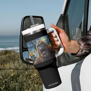 Funny Halloween Tumbler With Handle Bigfoot Selfie With Ghost Starry Night Art TS12 Print Your Wear