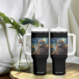 Funny Halloween Tumbler With Handle Bigfoot Selfie With Ghost Starry Night Art TS12 Print Your Wear