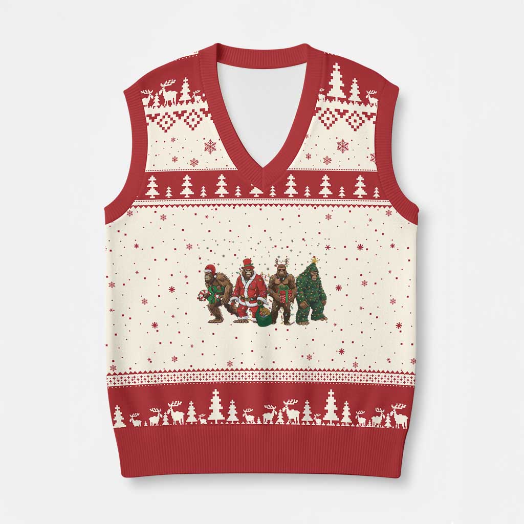 Bigfoot Xmas Cosplay V-Neck Knit Sweater Vest Funny Holiday Gift TS12 Beige Red Print Your Wear