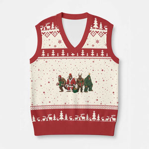 Bigfoot Xmas Cosplay V-Neck Knit Sweater Vest Funny Holiday Gift TS12 Beige Red Print Your Wear