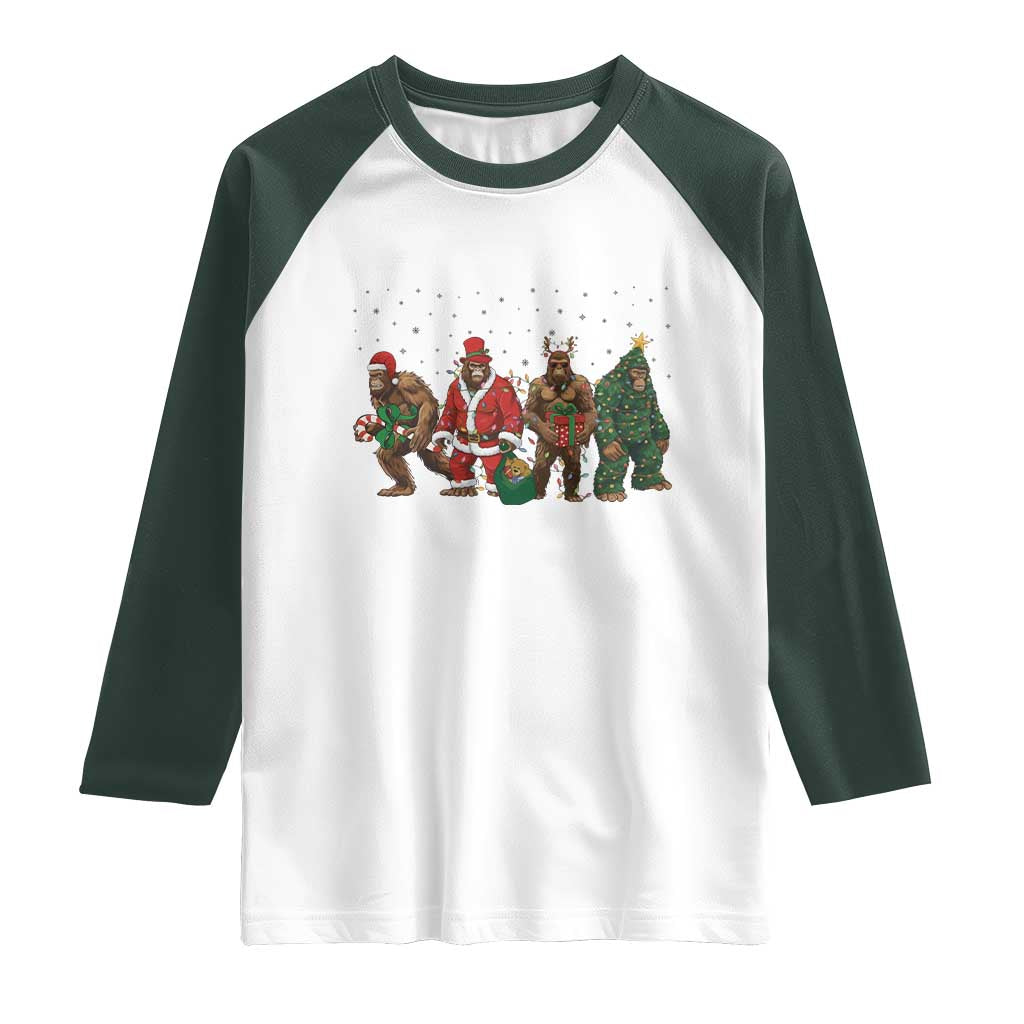 Bigfoot Christmas Cosplay Raglan Shirt Funny Holiday Gift TS12 White Dark Forest Green Print Your Wear