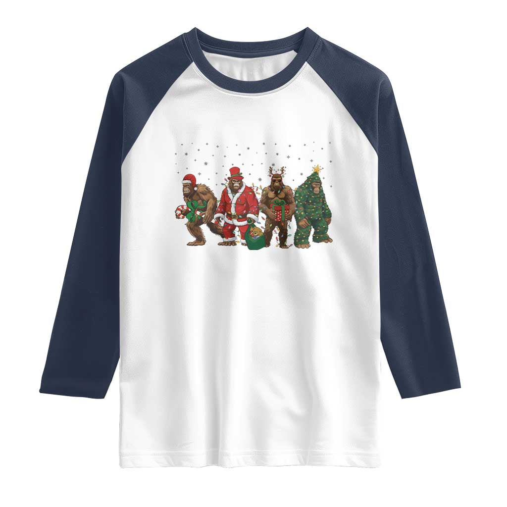 Bigfoot Christmas Cosplay Raglan Shirt Funny Holiday Gift TS12 White Navy Print Your Wear