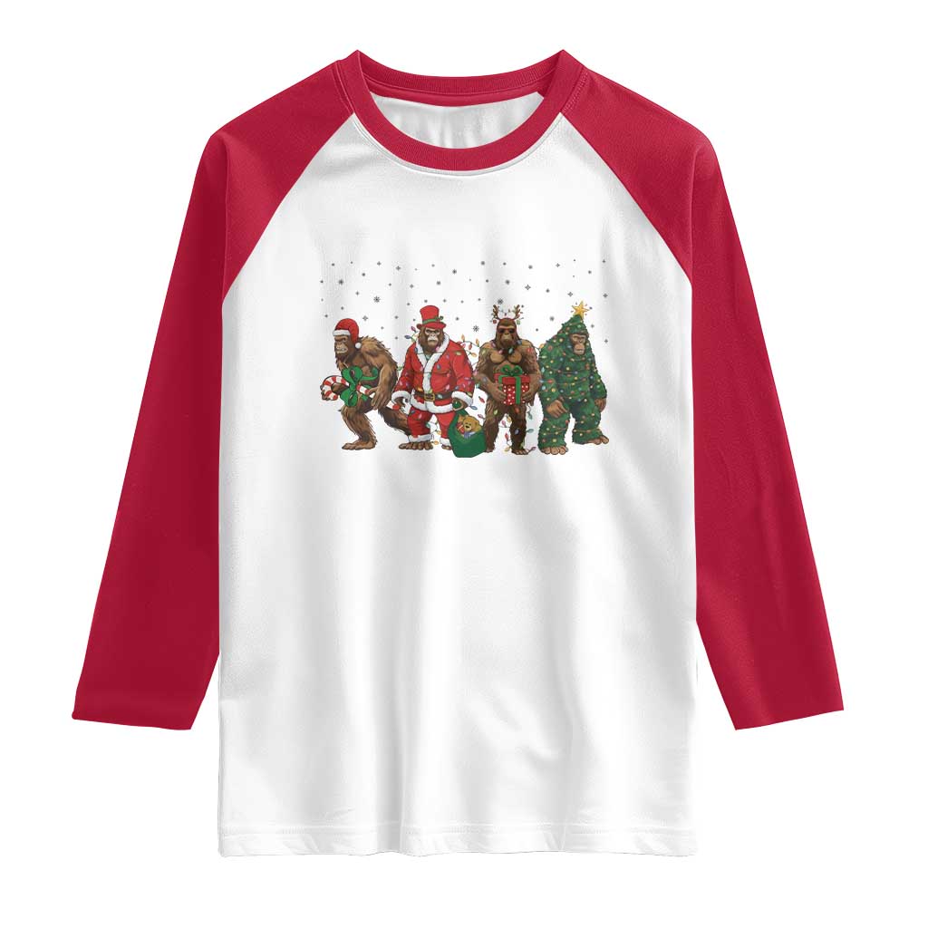Bigfoot Christmas Cosplay Raglan Shirt Funny Holiday Gift TS12 White Red Print Your Wear
