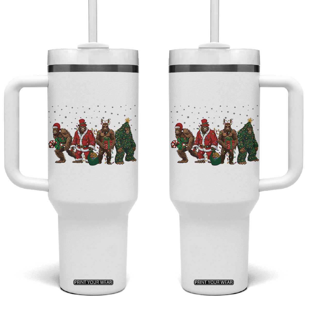 Bigfoot Christmas Cosplay Tumbler With Handle Funny Holiday Gift TS12 One Size: 40 oz White Print Your Wear