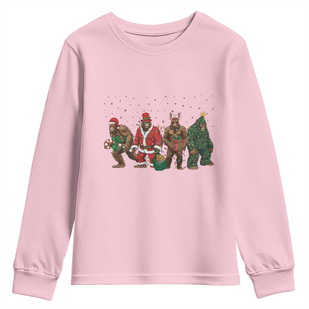 Bigfoot Christmas Cosplay Youth Sweatshirt Funny Holiday Gift TS12 Light Pink Print Your Wear